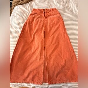 We The Free | Free People Orange Corduroy Maxi Slit Skirt